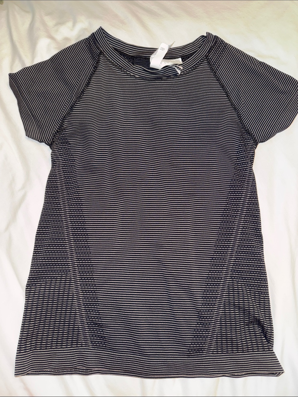 Athleta Black and White Striped Short-Sleeve Tee